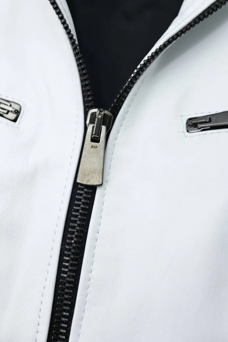 Uomo D'Arienzo Hamilton - Giacca in pelle nappa bianca quattro tasche effetto liscio
