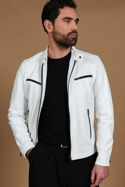 Uomo D'Arienzo Hamilton - Giacca in pelle nappa bianca quattro tasche effetto liscio