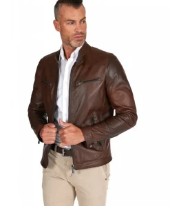 Uomo D'Arienzo Hamilton - Giacca in pelle marrone effetto vintage quattro tasche