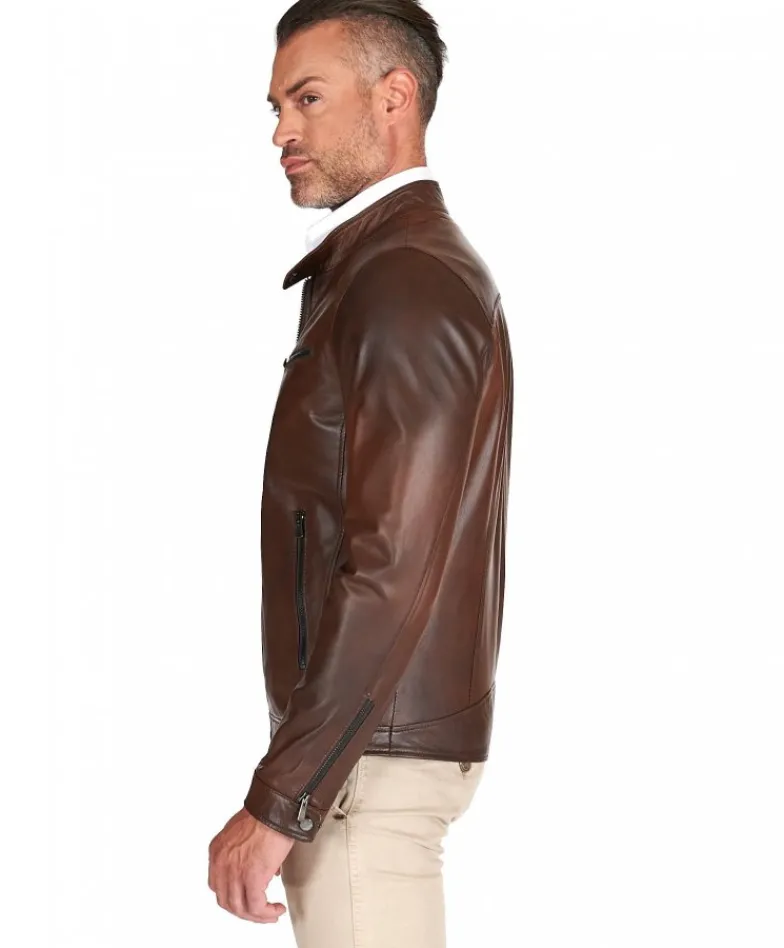 Uomo D'Arienzo Hamilton - Giacca in pelle marrone effetto vintage quattro tasche