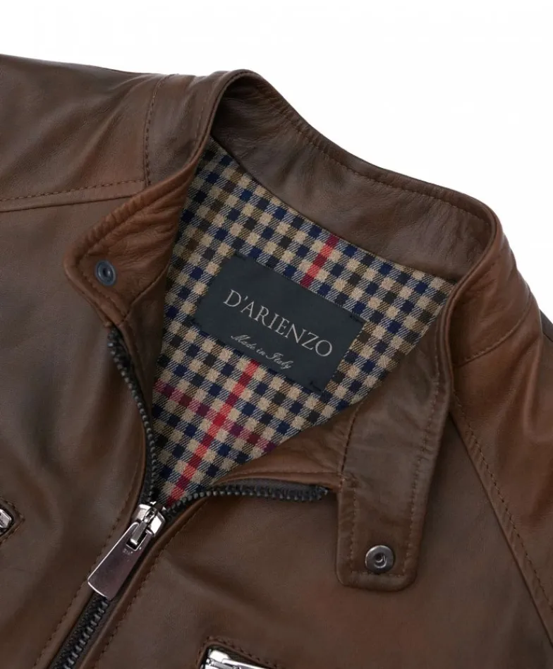 Uomo D'Arienzo Hamilton - Giacca in pelle marrone effetto vintage quattro tasche