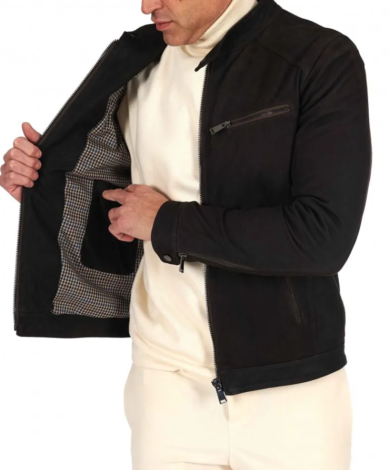 Uomo D'Arienzo Hamilton - Giacca in pelle nubuck testa di moro effetto raggrinzito