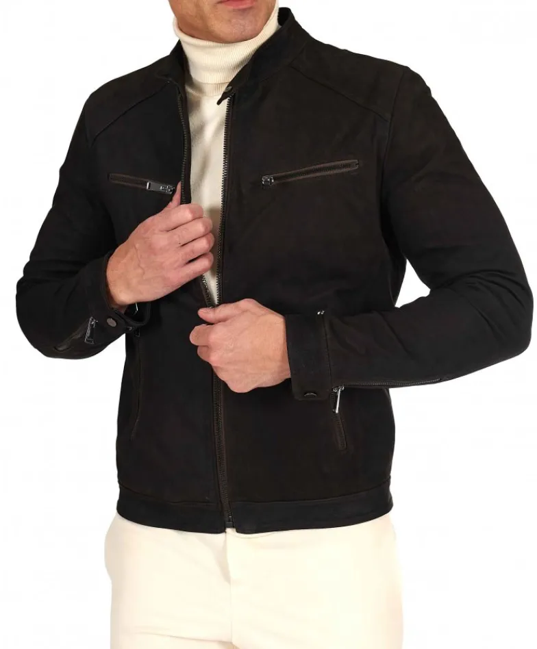 Uomo D'Arienzo Hamilton - Giacca in pelle nubuck testa di moro effetto raggrinzito