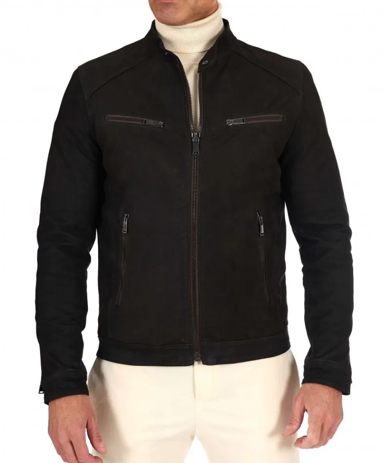 Uomo D'Arienzo Hamilton - Giacca in pelle nubuck testa di moro effetto raggrinzito