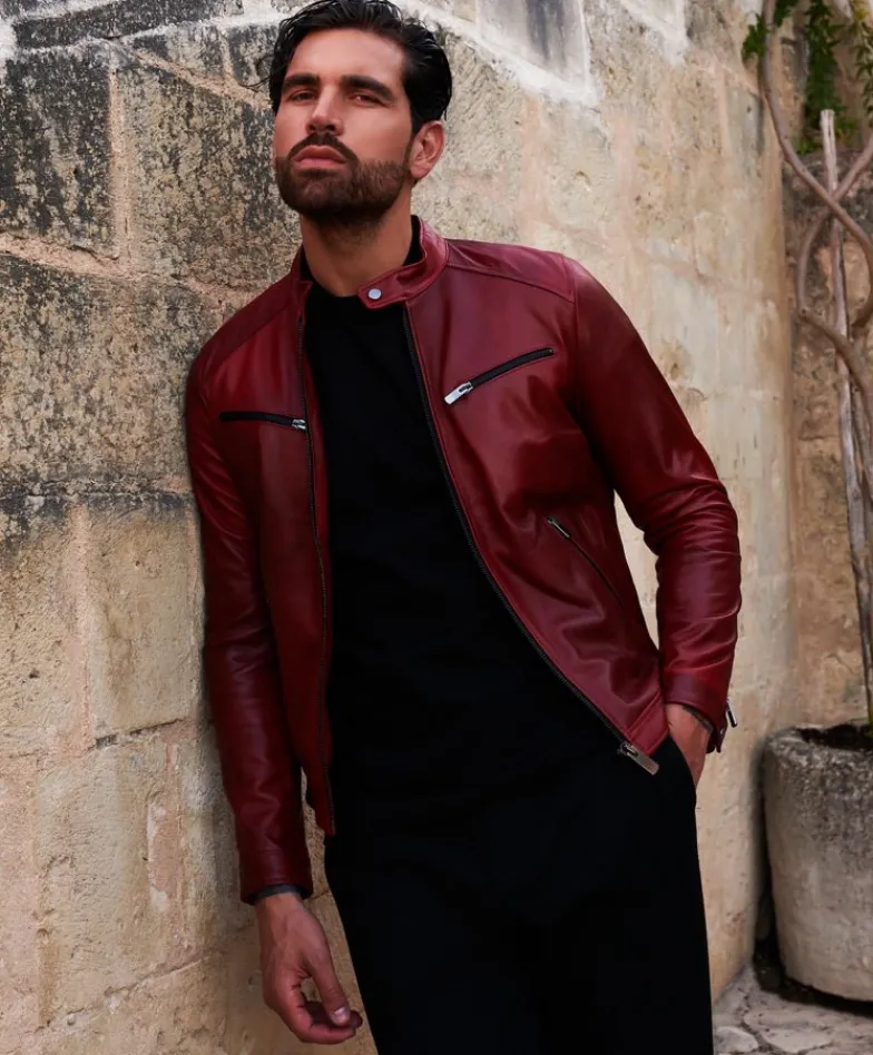 Uomo D'Arienzo Hamilton - Giacca in pelle naturale colore rosso nuvolato quattro tasche