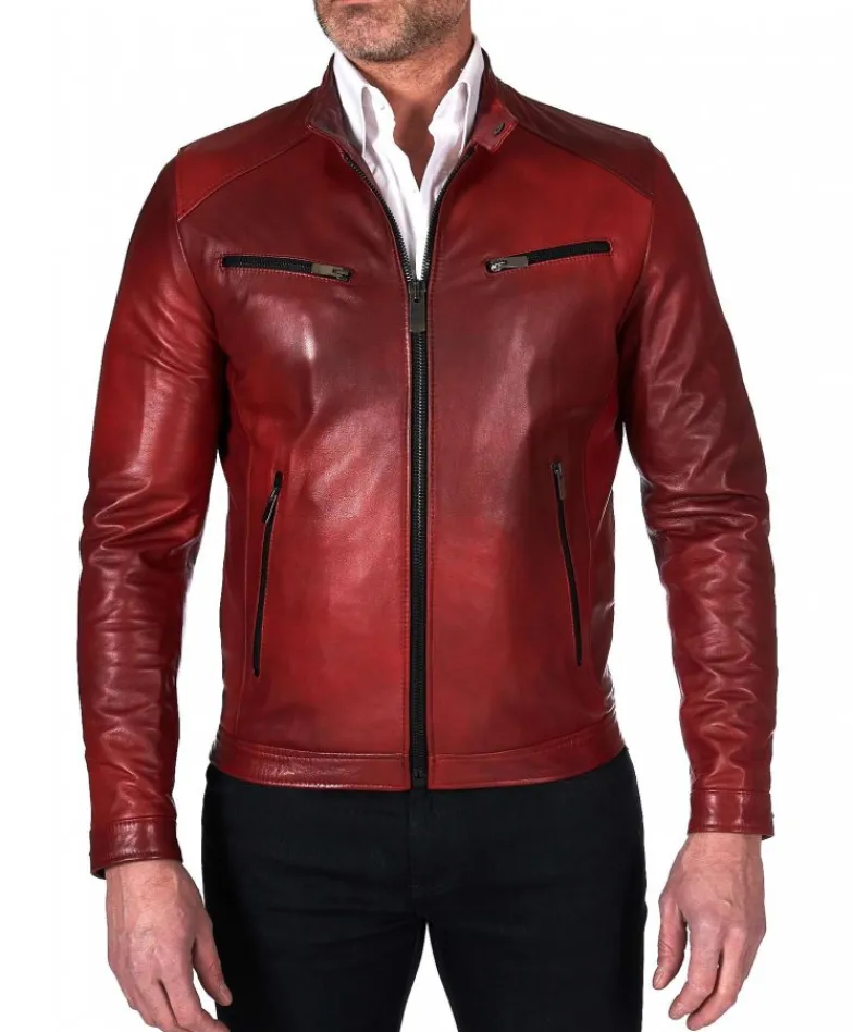 Uomo D'Arienzo Hamilton - Giacca in pelle naturale colore rosso nuvolato quattro tasche