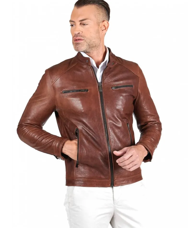 Uomo D'Arienzo Hamilton - Giacca in pelle cuoio effetto vintage quattro tasche