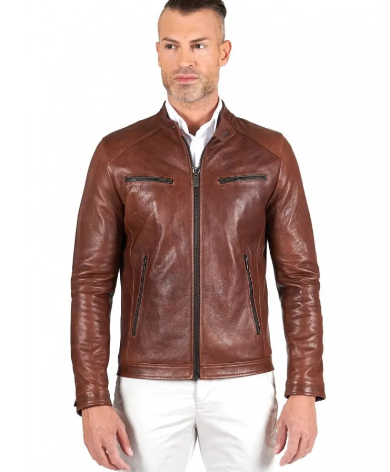 Uomo D'Arienzo Hamilton - Giacca in pelle cuoio effetto vintage quattro tasche