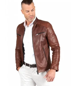 Uomo D'Arienzo Hamilton - Giacca in pelle cuoio effetto vintage quattro tasche