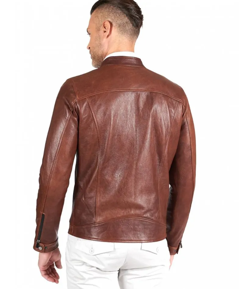 Uomo D'Arienzo Hamilton - Giacca in pelle cuoio effetto vintage quattro tasche