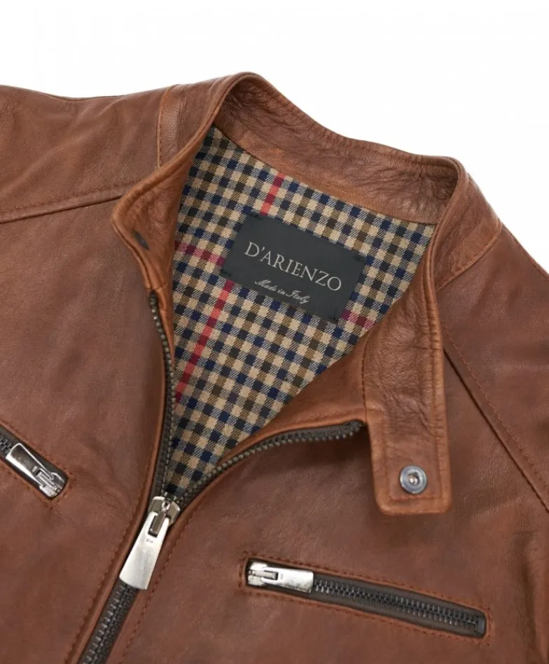 Uomo D'Arienzo Hamilton - Giacca in pelle cuoio effetto vintage quattro tasche