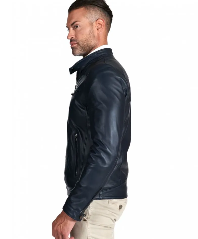 Uomo D'Arienzo Hamilton - Giacca in pelle blu quattro tasche nappa effetto liscio