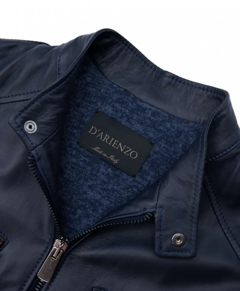 Uomo D'Arienzo Hamilton - Giacca in pelle blu quattro tasche nappa effetto liscio