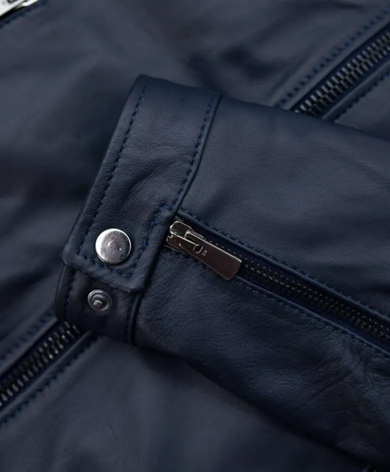 Uomo D'Arienzo Hamilton - Giacca in pelle blu quattro tasche nappa effetto liscio