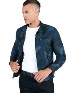 Uomo D'Arienzo Hamilton - Giacca in pelle mimetica blu effetto liscio