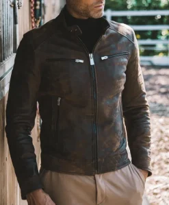 Uomo D'Arienzo Hamilton - Giacca in pelle marrone effetto anticato quattro tasche