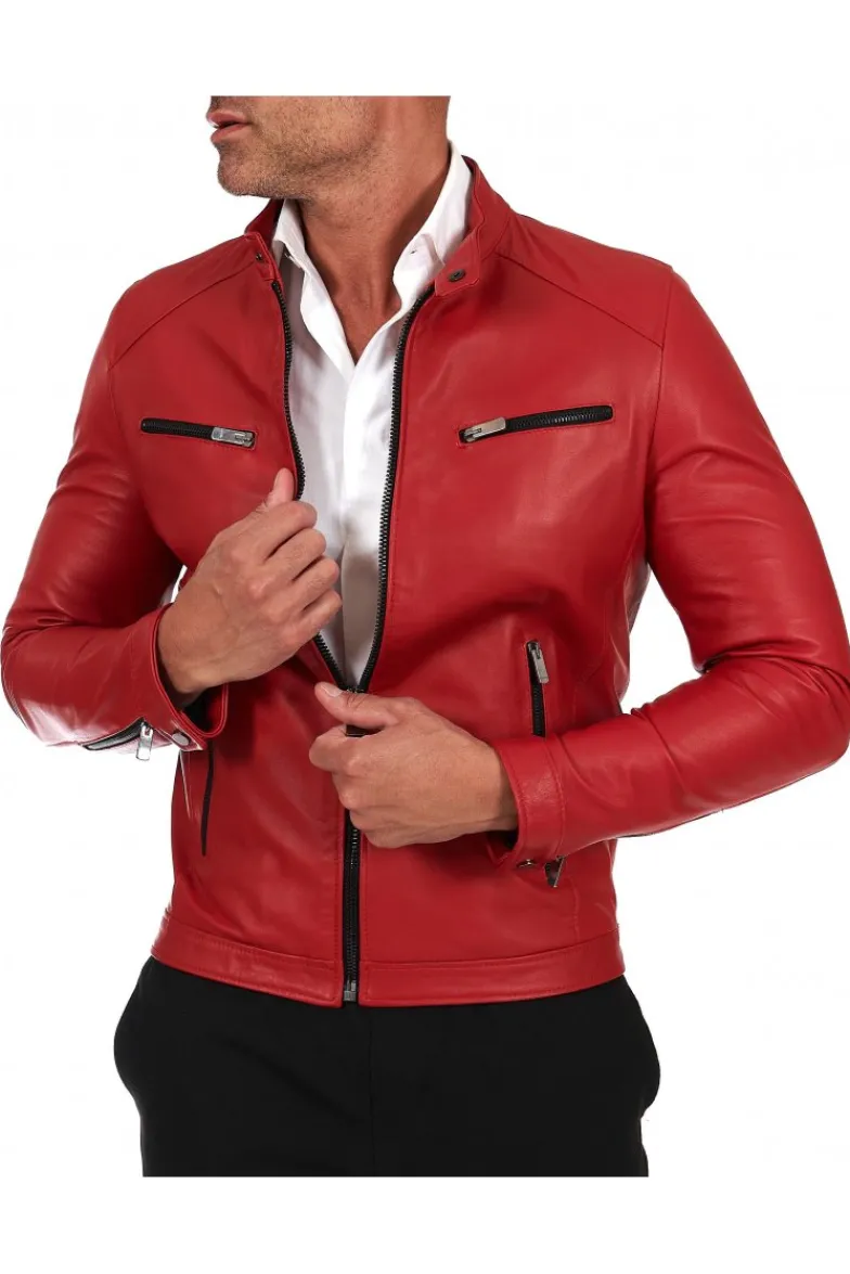 Uomo D'Arienzo Hamilton - Giacca in pelle rossa nappa effetto liscio