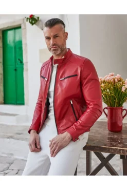Uomo D'Arienzo Hamilton - Giacca in pelle rossa nappa effetto liscio
