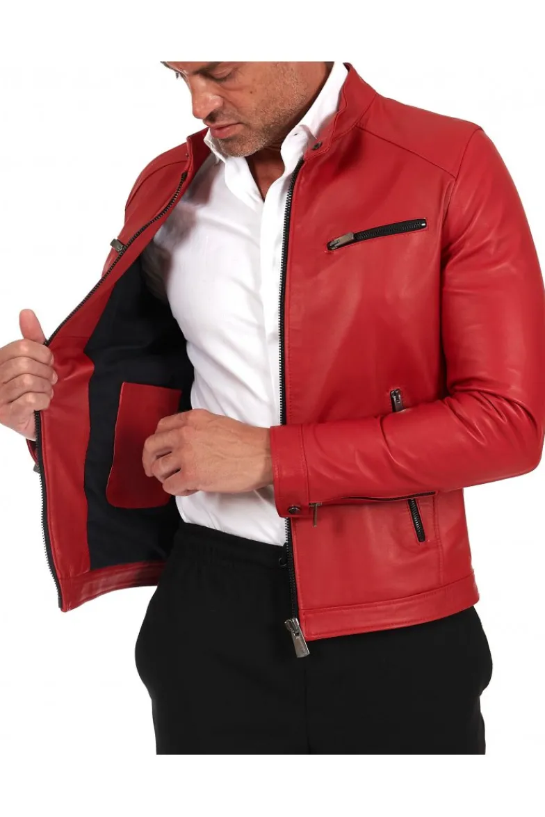 Uomo D'Arienzo Hamilton - Giacca in pelle rossa nappa effetto liscio