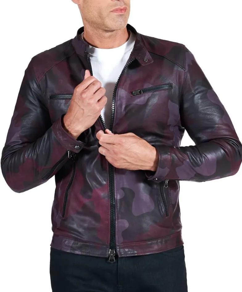 Uomo D'Arienzo Hamilton - Giacca in pelle militare bordeaux effetto liscio