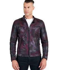 Uomo D'Arienzo Hamilton - Giacca in pelle militare bordeaux effetto liscio