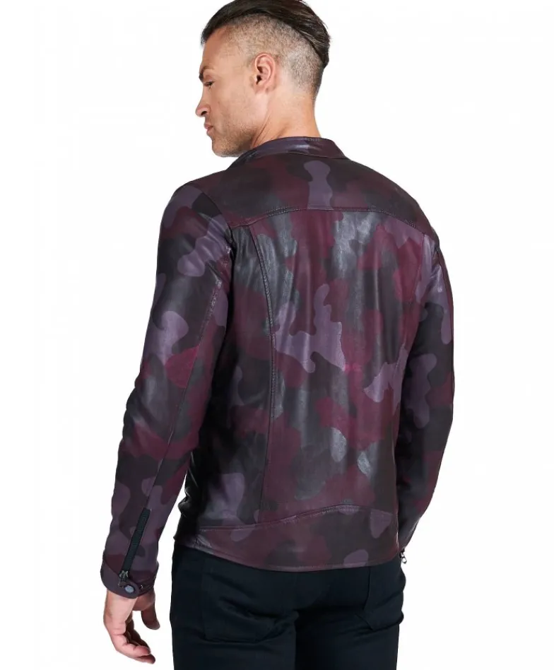 Uomo D'Arienzo Hamilton - Giacca in pelle militare bordeaux effetto liscio