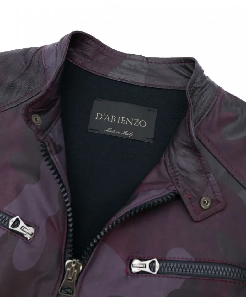 Uomo D'Arienzo Hamilton - Giacca in pelle militare bordeaux effetto liscio