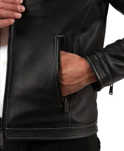 Uomo D'Arienzo Havana - Giacca in pelle raggrinzita nera con cuciture a contrasto