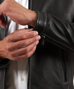 Uomo D'Arienzo Havana - Giacca in pelle raggrinzita nera con cuciture a contrasto
