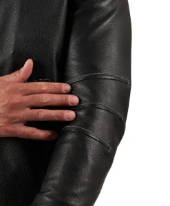 Uomo D'Arienzo Havana - Giacca in pelle raggrinzita nera con cuciture a contrasto