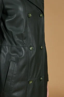 Donna D'Arienzo Hazel - Cappotto in pelle naturale verde doppio petto spacchi laterali