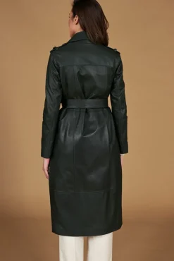 Donna D'Arienzo Hazel - Cappotto in pelle naturale verde doppio petto spacchi laterali