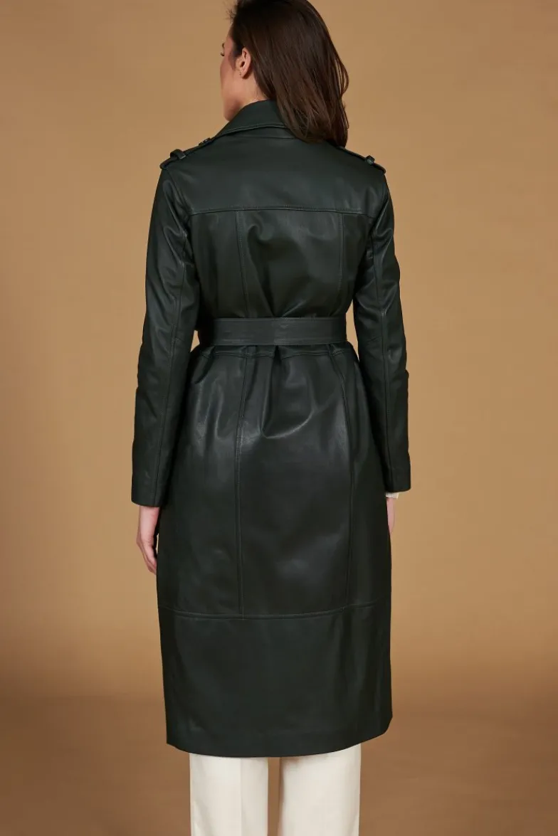 Donna D'Arienzo Hazel - Cappotto in pelle naturale verde doppio petto spacchi laterali