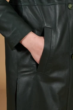 Donna D'Arienzo Hazel - Cappotto in pelle naturale verde doppio petto spacchi laterali