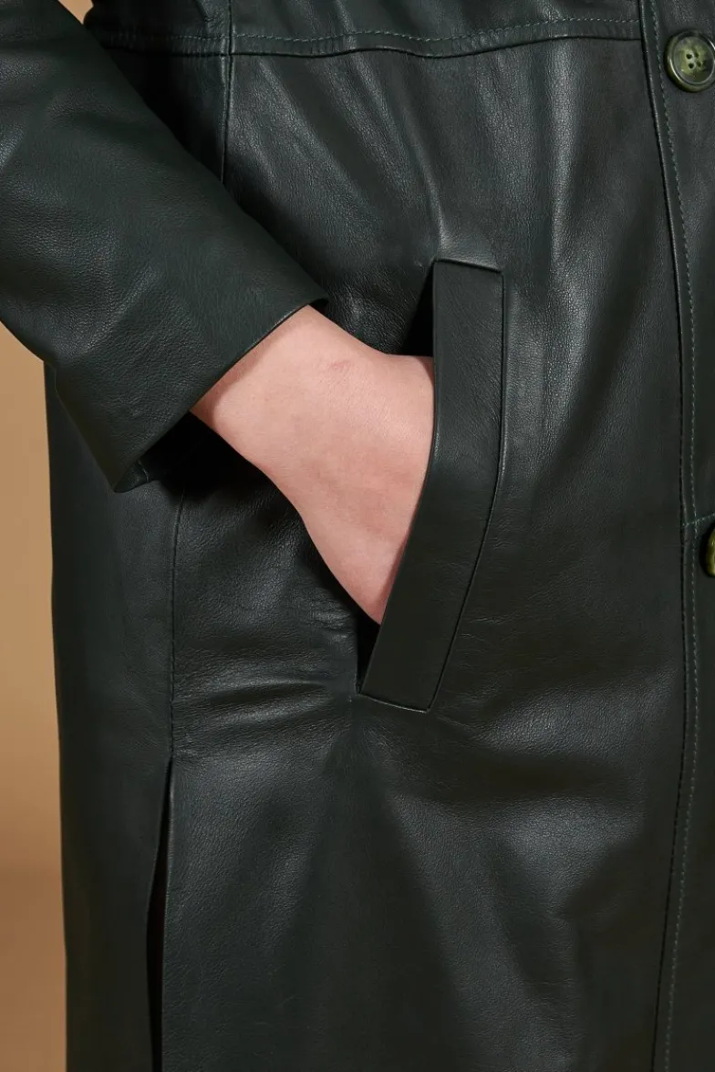 Donna D'Arienzo Hazel - Cappotto in pelle naturale verde doppio petto spacchi laterali