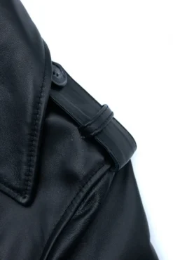 Donna D'Arienzo Hazel - Cappotto in pelle nappa nera doppio petto spacchi laterali