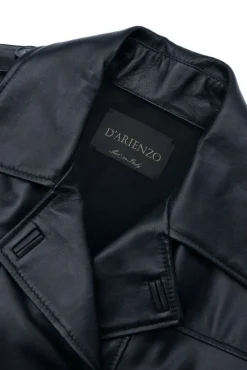 Donna D'Arienzo Hazel - Cappotto in pelle nappa nera doppio petto spacchi laterali