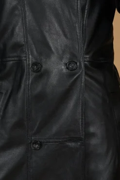Donna D'Arienzo Hazel - Cappotto in pelle nappa nera doppio petto spacchi laterali