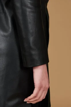 Donna D'Arienzo Hazel - Cappotto in pelle nappa nera doppio petto spacchi laterali