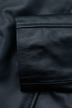 Donna D'Arienzo Hazel - Cappotto in pelle nappa nera doppio petto spacchi laterali