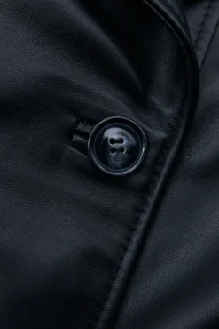 Donna D'Arienzo Hazel - Cappotto in pelle nappa nera doppio petto spacchi laterali