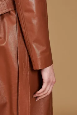 Donna D'Arienzo Hazel - Cappotto in pelle naturale cuoio doppio petto spacchi laterali