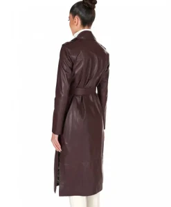 Donna D'Arienzo Hazel - Cappotto in pelle vinaccio doppio petto spacchi laterali