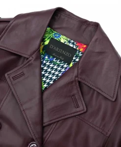 Donna D'Arienzo Hazel - Cappotto in pelle vinaccio doppio petto spacchi laterali