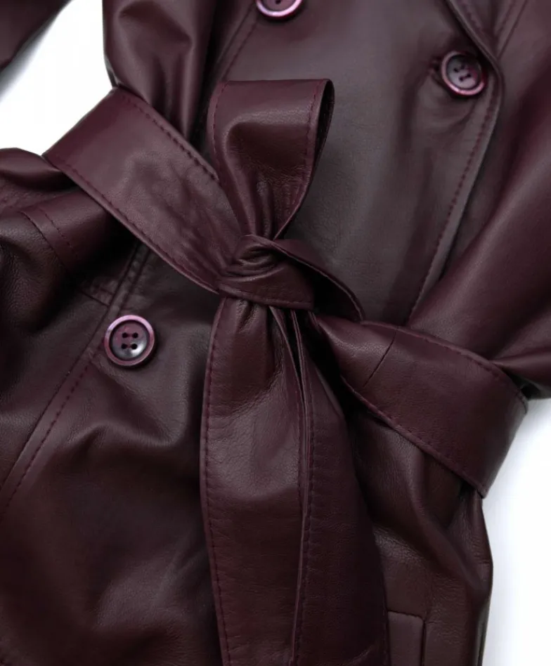 Donna D'Arienzo Hazel - Cappotto in pelle vinaccio doppio petto spacchi laterali