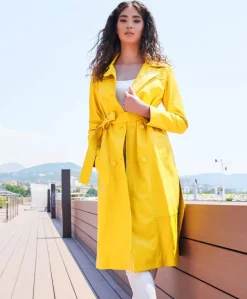 Donna D'Arienzo Hazel - Cappotto in pelle nappa gialla doppio petto spacchi laterali