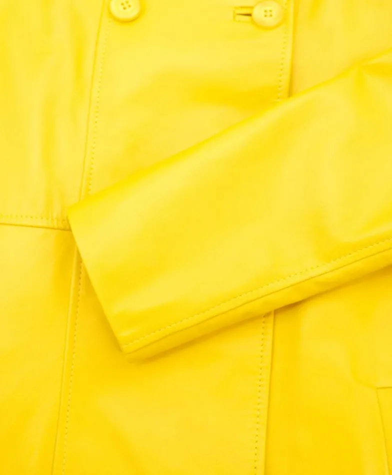 Donna D'Arienzo Hazel - Cappotto in pelle nappa gialla doppio petto spacchi laterali
