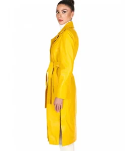 Donna D'Arienzo Hazel - Cappotto in pelle nappa gialla doppio petto spacchi laterali
