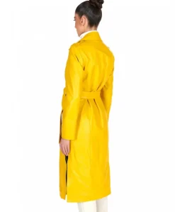 Donna D'Arienzo Hazel - Cappotto in pelle nappa gialla doppio petto spacchi laterali