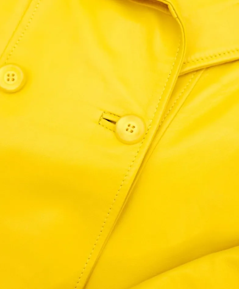 Donna D'Arienzo Hazel - Cappotto in pelle nappa gialla doppio petto spacchi laterali